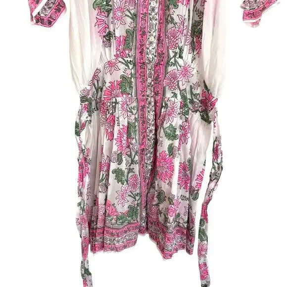 Juliet Dunn Blouson Mini Dress With Pink Floral Rose Print Cotton Tuckernuck - Picture 12 of 15